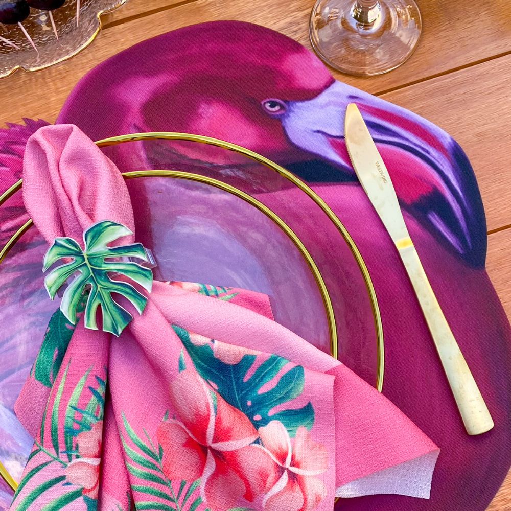 Table Set - Penélope - Americano Impermeável + Guardanapo em Linho misto  - Flamingo, Magenta, Pink