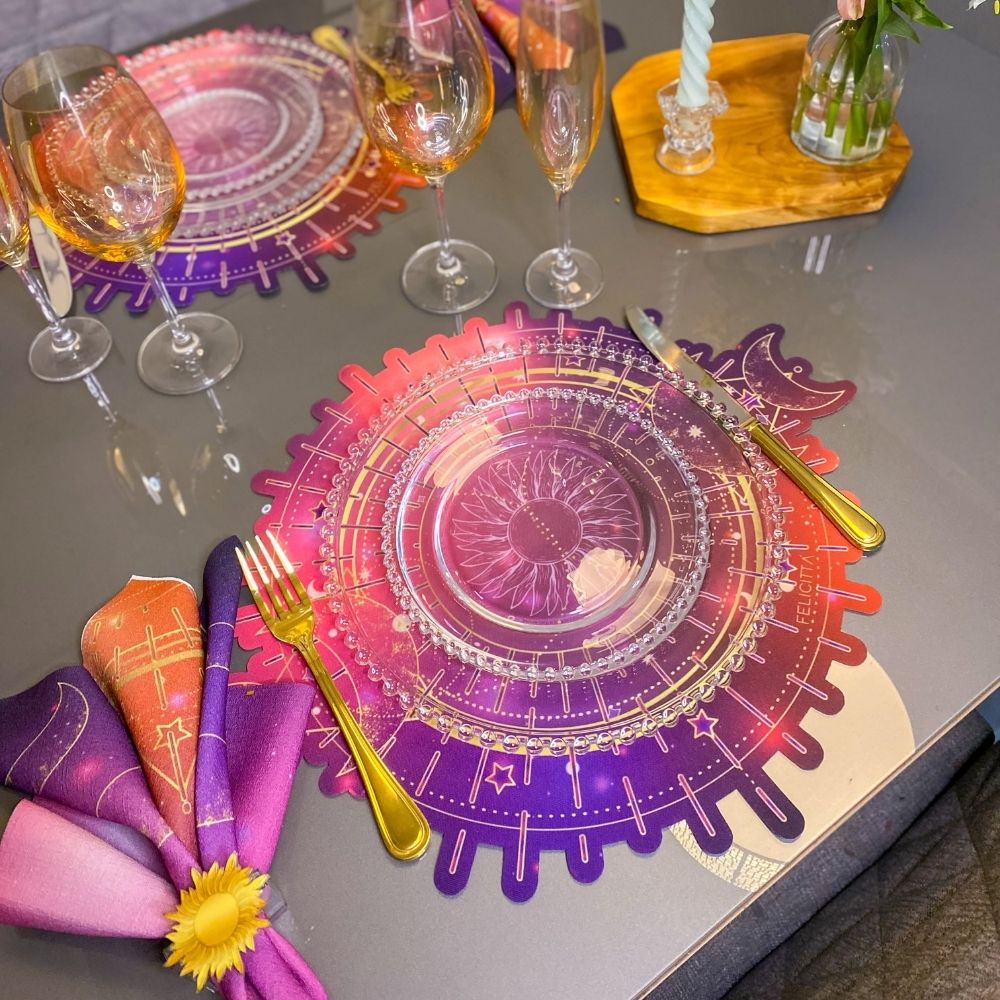 Table Set - Astros Pink Americano Impermeável + Guardanapo em Linho misto - Collab Astrolink