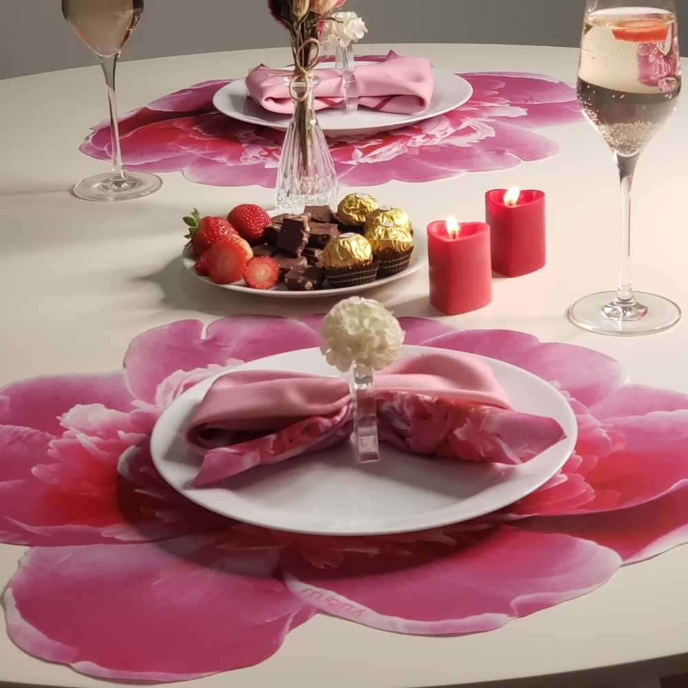 Table Set - Sônia - Americano Impermeável + Guardanapo em Linho Misto - Peônia Rosa