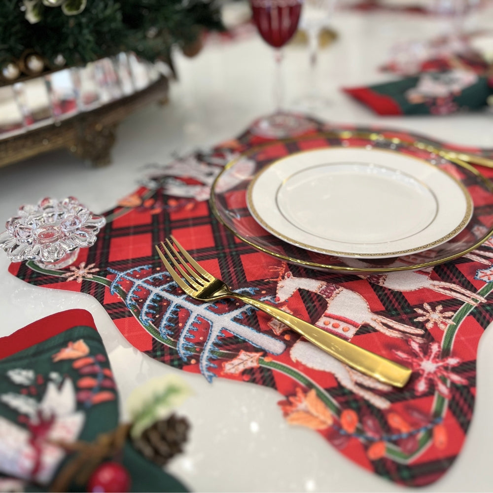 Table Set Natal Escocês Americano Impermeável Guardanapo Linho Misto Laser 3D