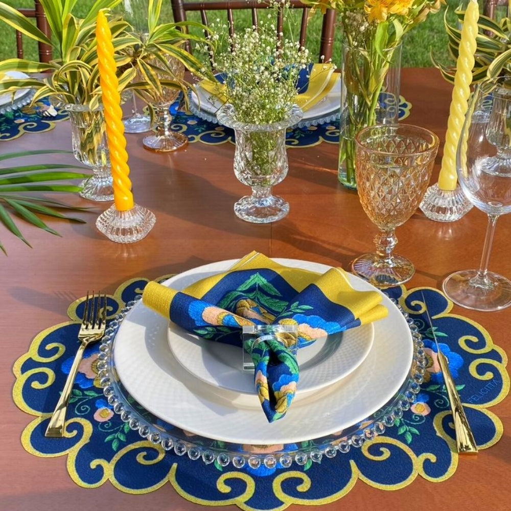 Table Set - Charme Amarelo - Jogo Americano Impermeável + Guardanapo em Linho Misto
