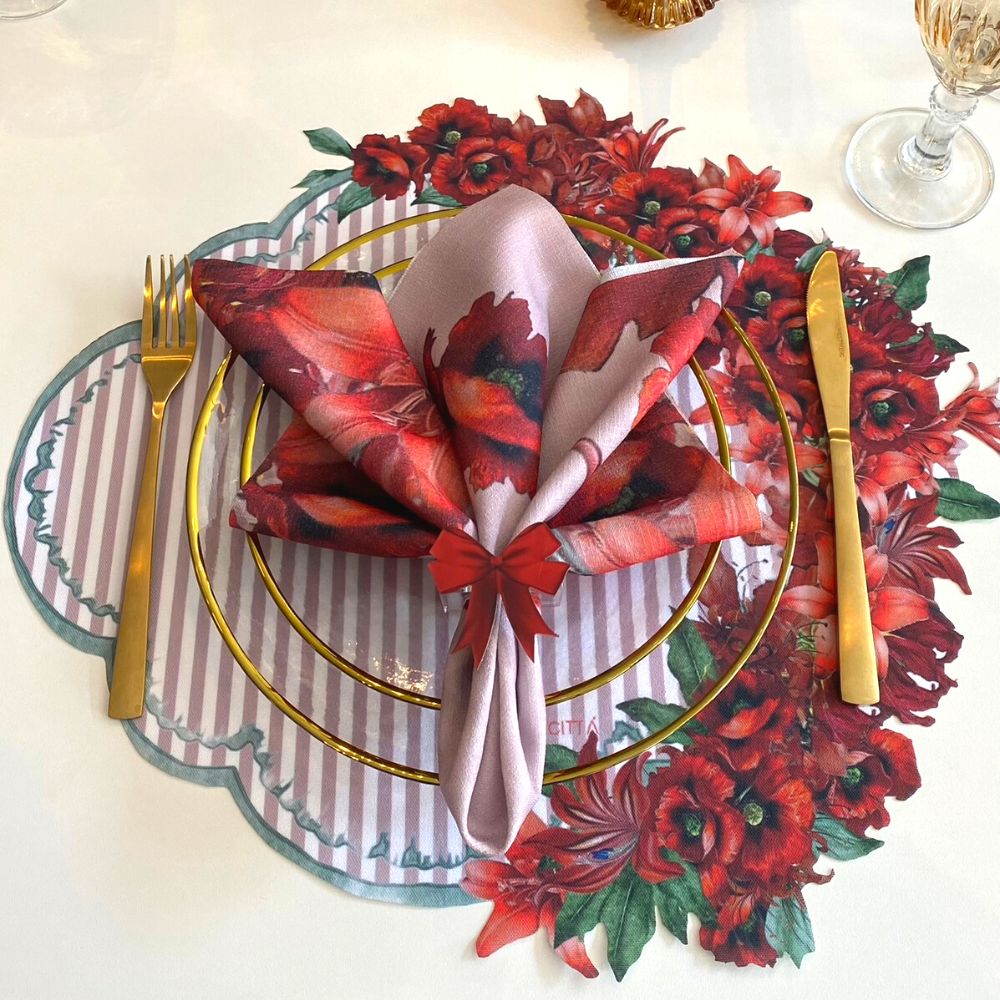 Table Set - Flores Encanto - Americano Impermeável + Guardanapo em Linho Misto