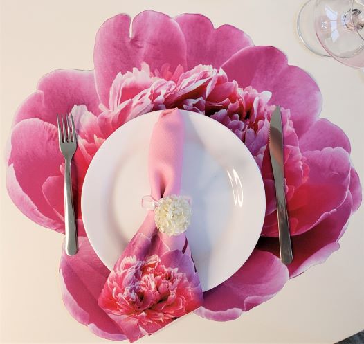 Table Set - Sônia - Americano Impermeável + Guardanapo em Linho Misto - Peônia Rosa
