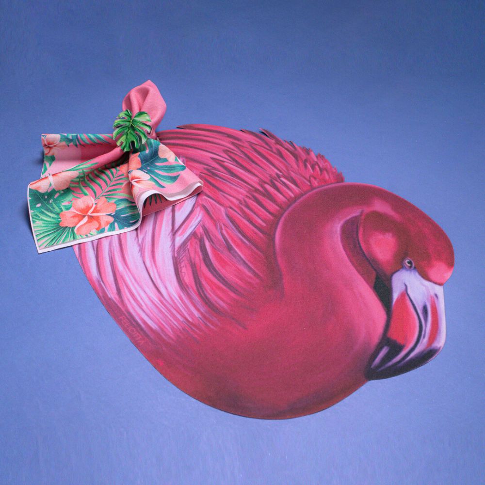 Jogo Completo Coleção Penélope Americano Impermeável com Guardanapo Tecido e Porta Guardanapo acrílico - Flamingo